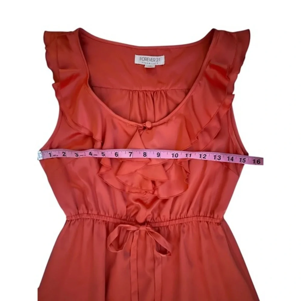 Forever‎ 21 Coral Ruffle Tie Waist Sleeveless Mini Dress with Lining Size S